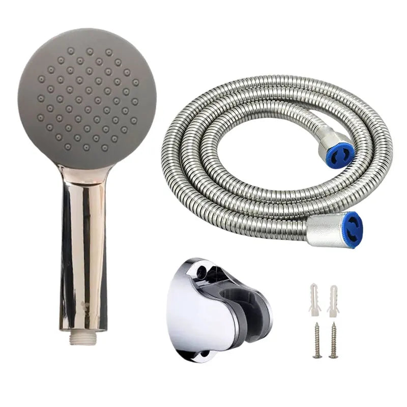 Home Handheld Bathroom Shower Head Rainfall Spray Round Shower Head with Hose and Shower Base Set Bathroom Accessories Douche