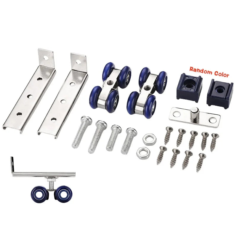 2Pcs/Set 4 Wheels Sliding Door Rollers Hardware Slide Doors Pulley Wardrobe Closet Wood Door Hanging Wheels Rail Track Pulley