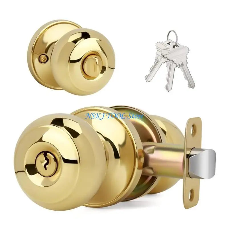 L8RC Zinc Alloy Round Door Knobs Knobset Entrance Lock Interior Door Handles for Hallway, Closet, Bathroom Easy to Install