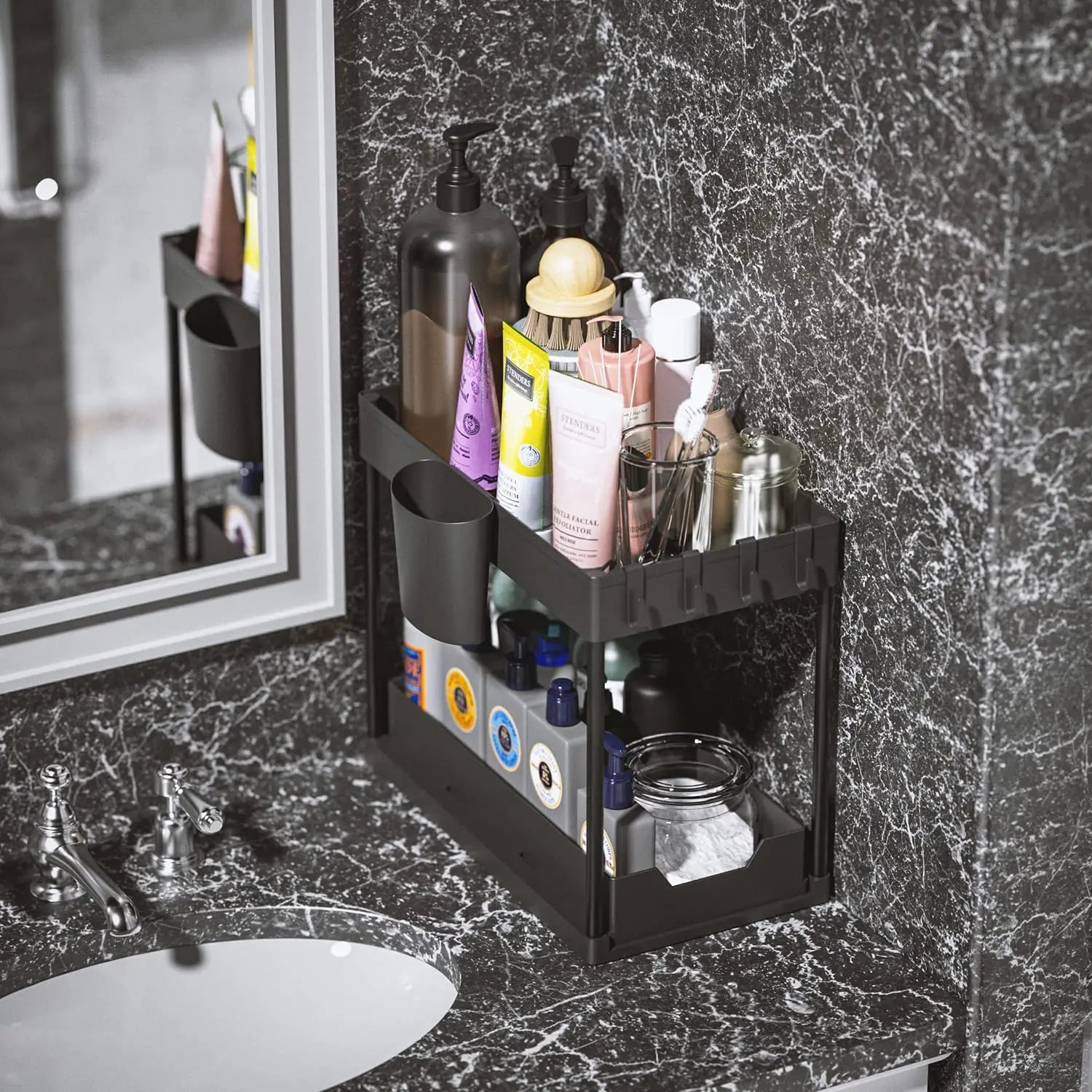 Under Sink Organizer and Storage, Kitchen Organization Rack with Double Sliding Cabinet Drawers, Multi-Purpose Storage Shelf Hol
