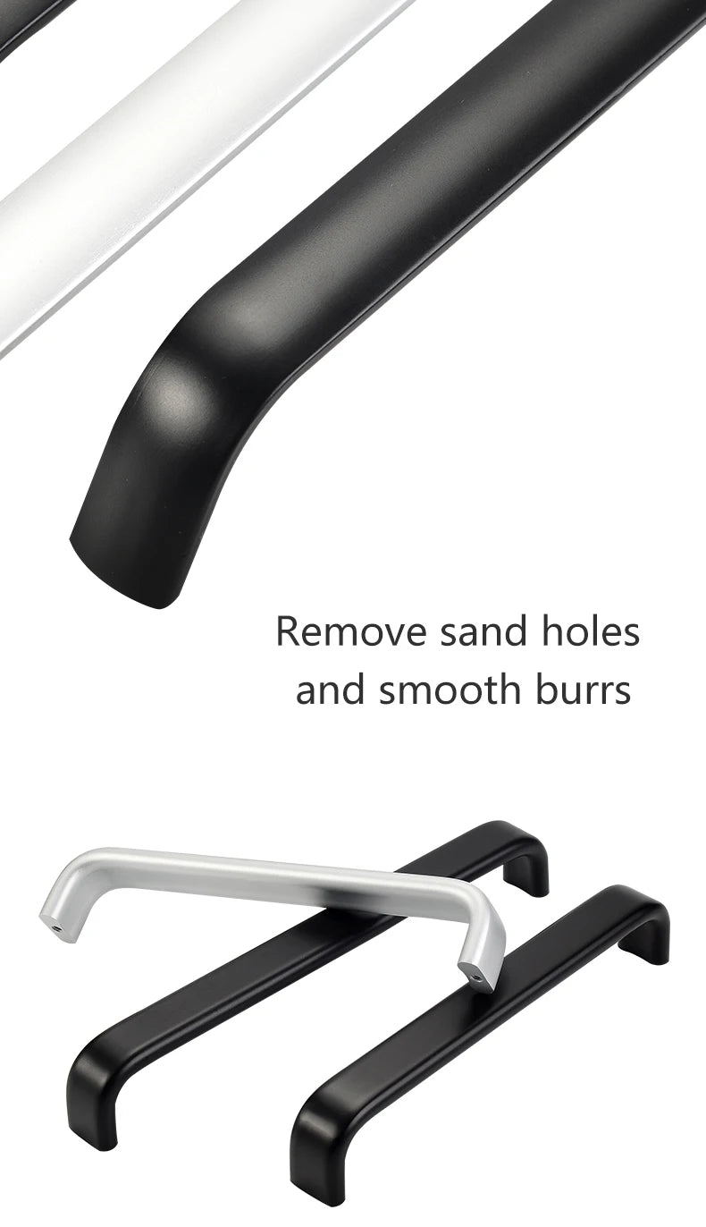 Modern Furniture Handles Black Wardrobe Door Pulls Silver Long Drawer Pulls Bathroom Cabinet Handle Aluminum Alloy Curved Handle
