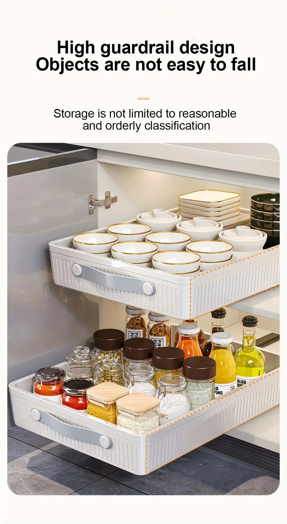 1 PC Kitchen Cabinet Drawer Storage Boxes with Slide Rails Pull-out Kitchen Storage Tray Spice Box Shelf Cabinets Organizer