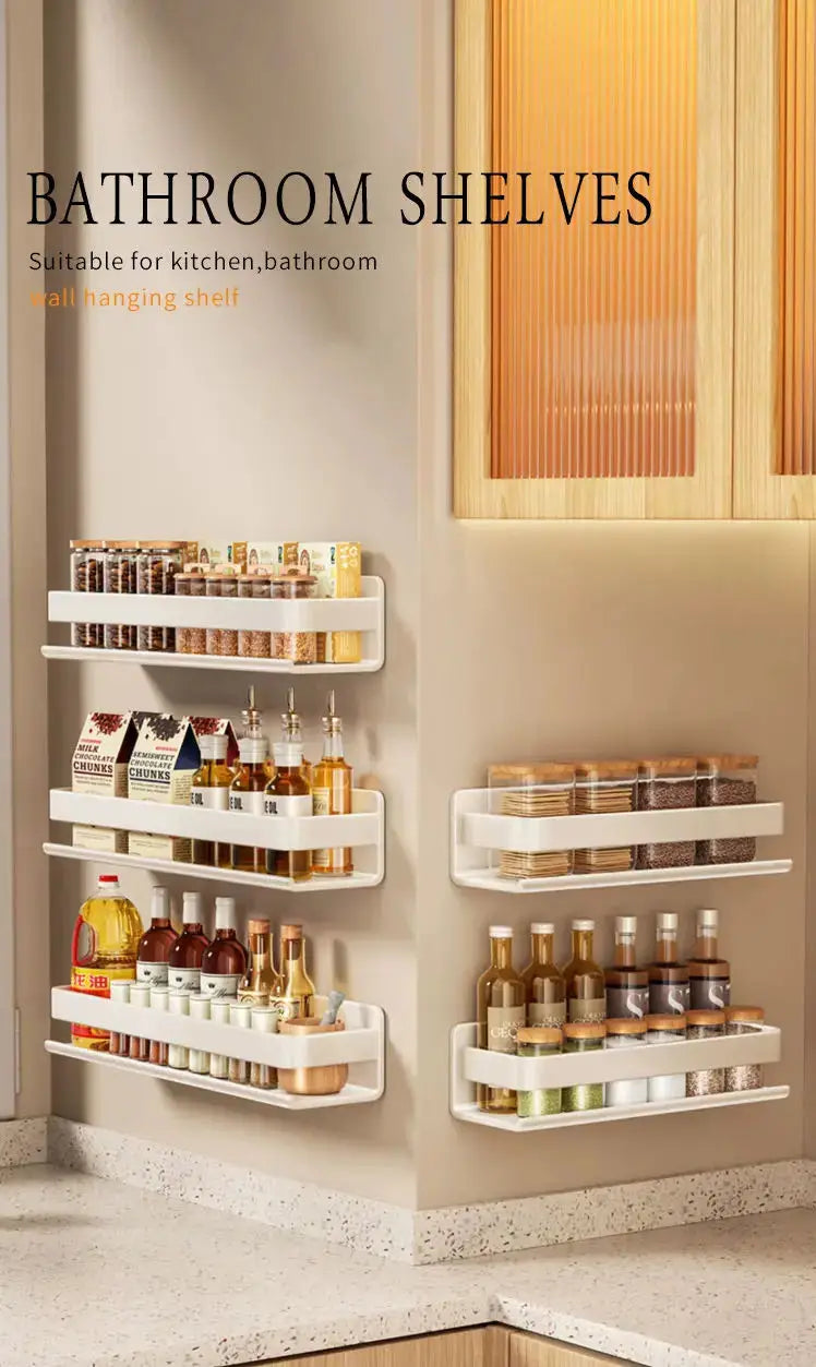 Bathroom Shelf Wall-Mounted Spice Rack Multifunctional Item Shelf Condiment Storage Shampoo Organizer Rack Kitchen Accessories