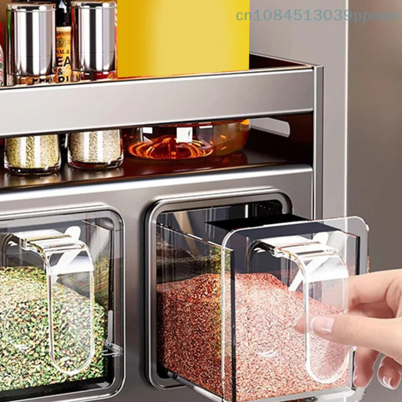 1 Pc Stainless Steel Kitchen Spice Rack Wall-Mounted Multi-Functional Spice Rack Box Jar Kitchen Storage Home Organizador