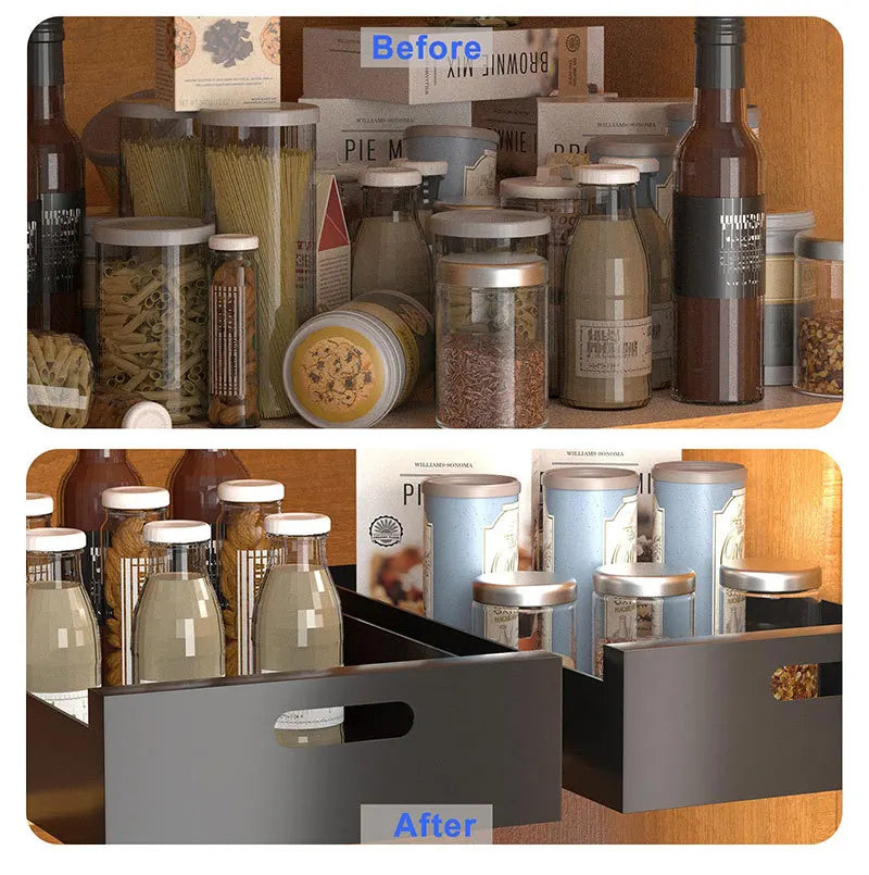 Pull-out Kitchen Drawer Type Storage Rack Multifunctional Storage Box with Sliding Rail Spice Pantry Shelves Drawer Kitchen Rack