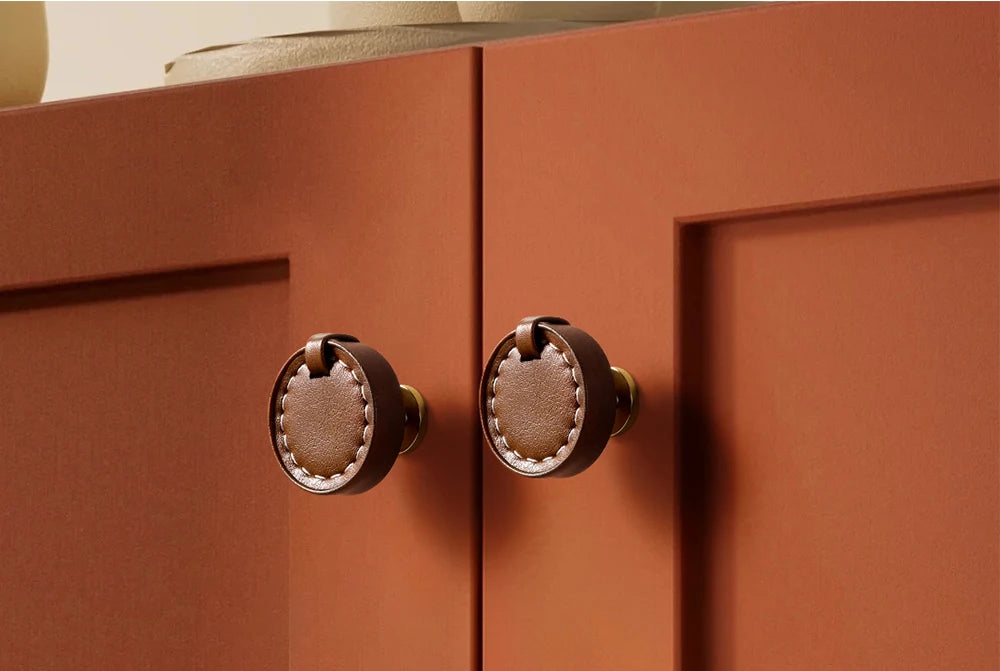 Modern minimalist wardrobe door handle drawer cabinet handmade leather small handle cabinet single hole gold handle set