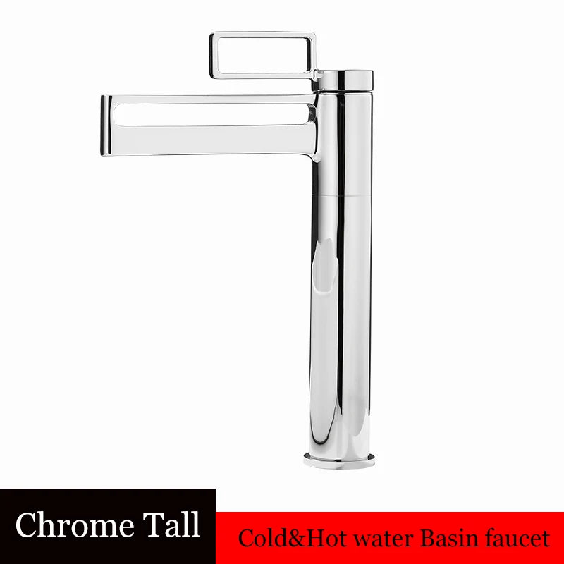 Black Tall Bathroom Basin Taps Single Handle Waterfall Faucet Solid Brass Basin Mixer Tap Creative Hollowed Out Design Water Tap