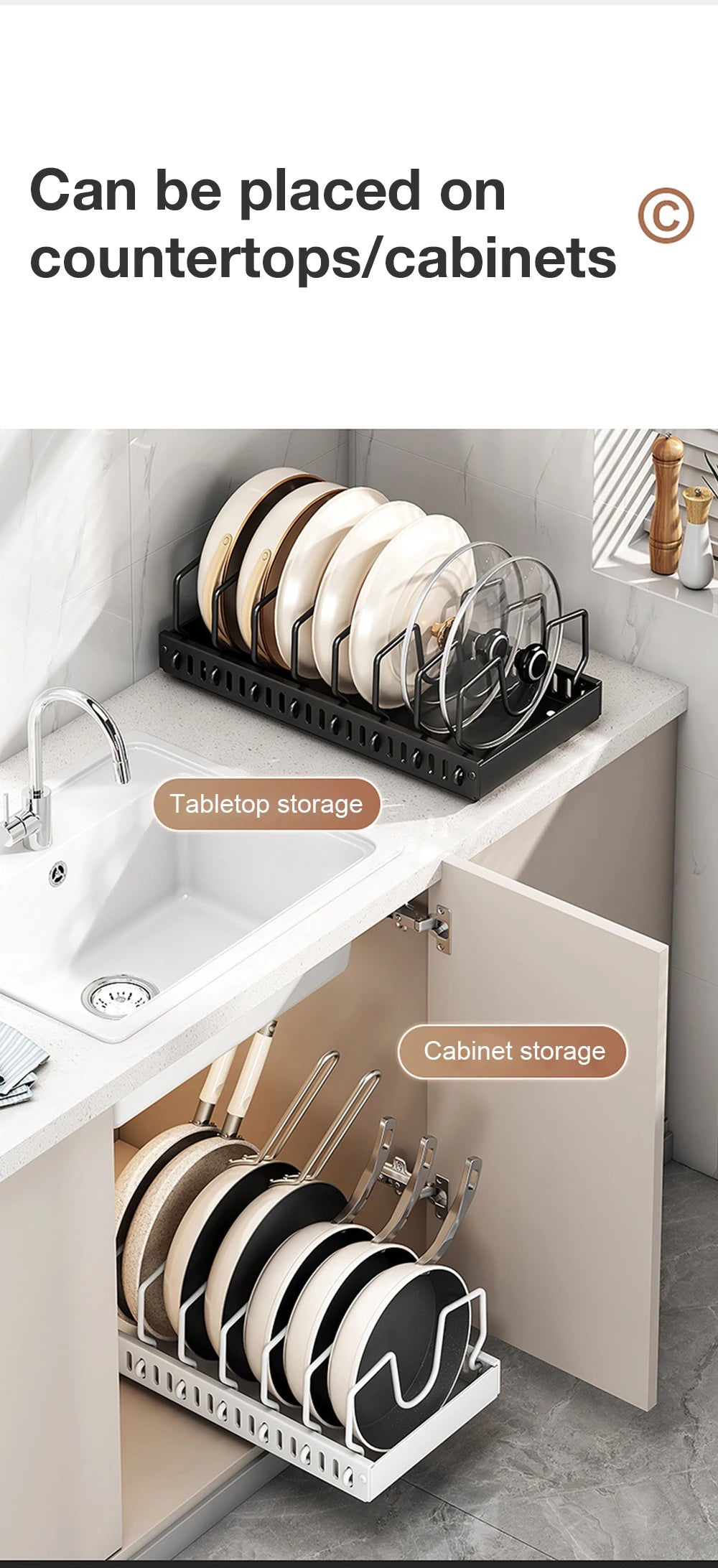 Hot-selling multifunctional kitchen pull-out cookware/frying pan sliding lid rack, spice rack, and bowl and plate drawer storage