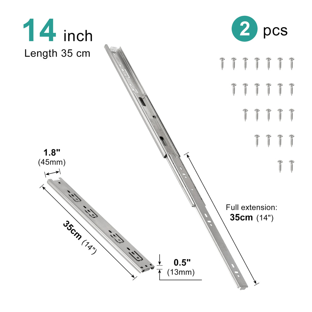 Drawer Rail 10~20Inch Stainless Steel Ball Bearing Slides Drawer Sliding Track 3-Section Full Extension Cabinet Furniture Slides