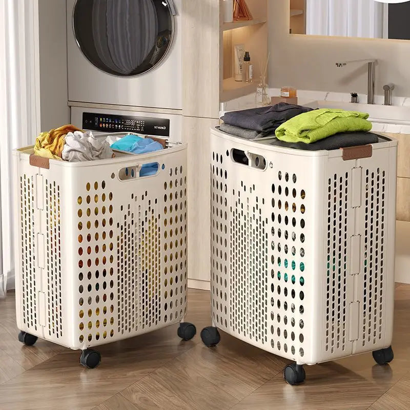 1 Piece, Available in Two Colors, Foldable Laundry Basket for Home Bathroom, Large Capacity with Wheels, Simple Design for Storing Dirty Clothes in Bathroom/Toilet [No Divider in the Middle]