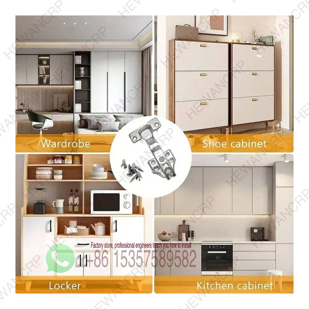 2-Pack Modern Hydraulic Cabinet Hinges Soft Close Damping Brushed Stainless Steel Metal Door Mount for Kitchen Cabinets Wardrobe