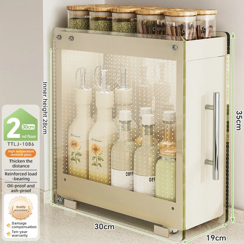 Kitchen Pull-out Spice Storage Rack Corner Seasoning Salt Sauce Vinegar Bottle Organizer Countertop Narrow Edge Pull-out Rack