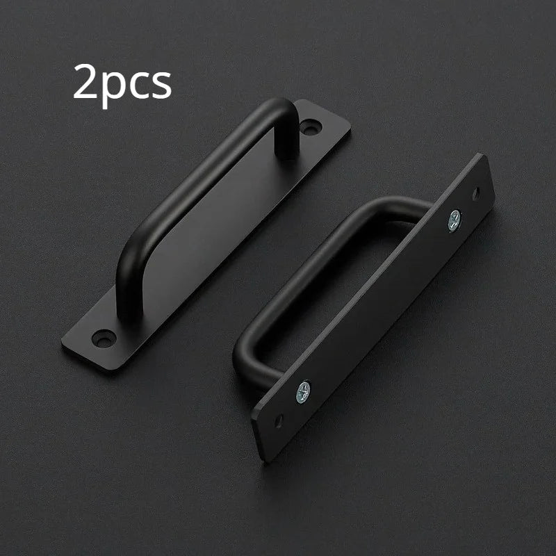 2pcs Barn Door Handles, Sliding Door Handle, Black Cabinet Handles, Door Pull Handle, Aluminum Alloy Door Pulls with Plate