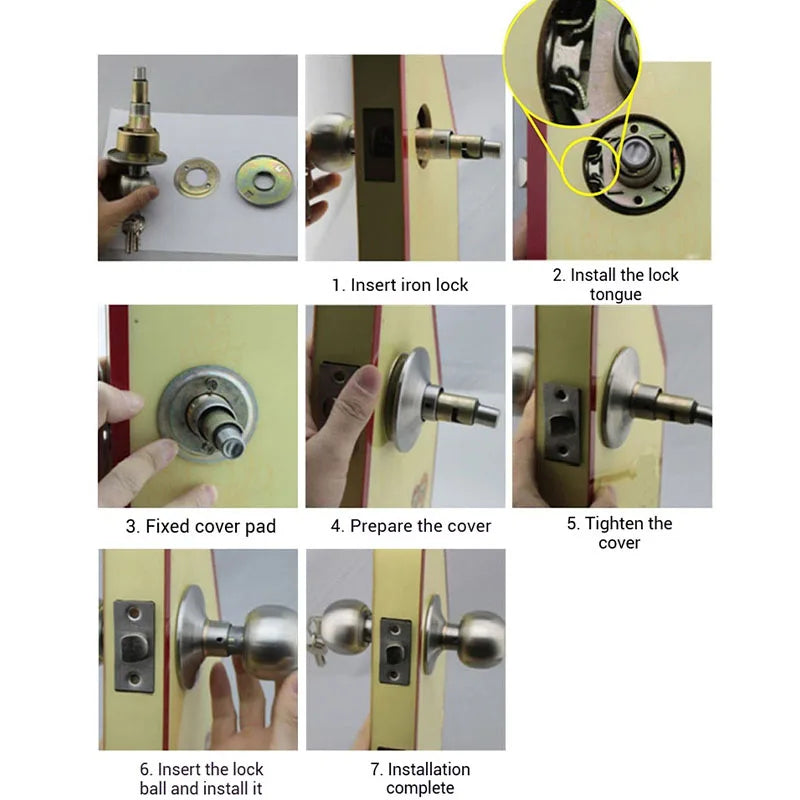 ZEXEF Stainless Steel Round Door Knobs Rotation Lock Knobset Handle Metal Door Knob With Key For Bedrooms Living Rooms Bathrooms