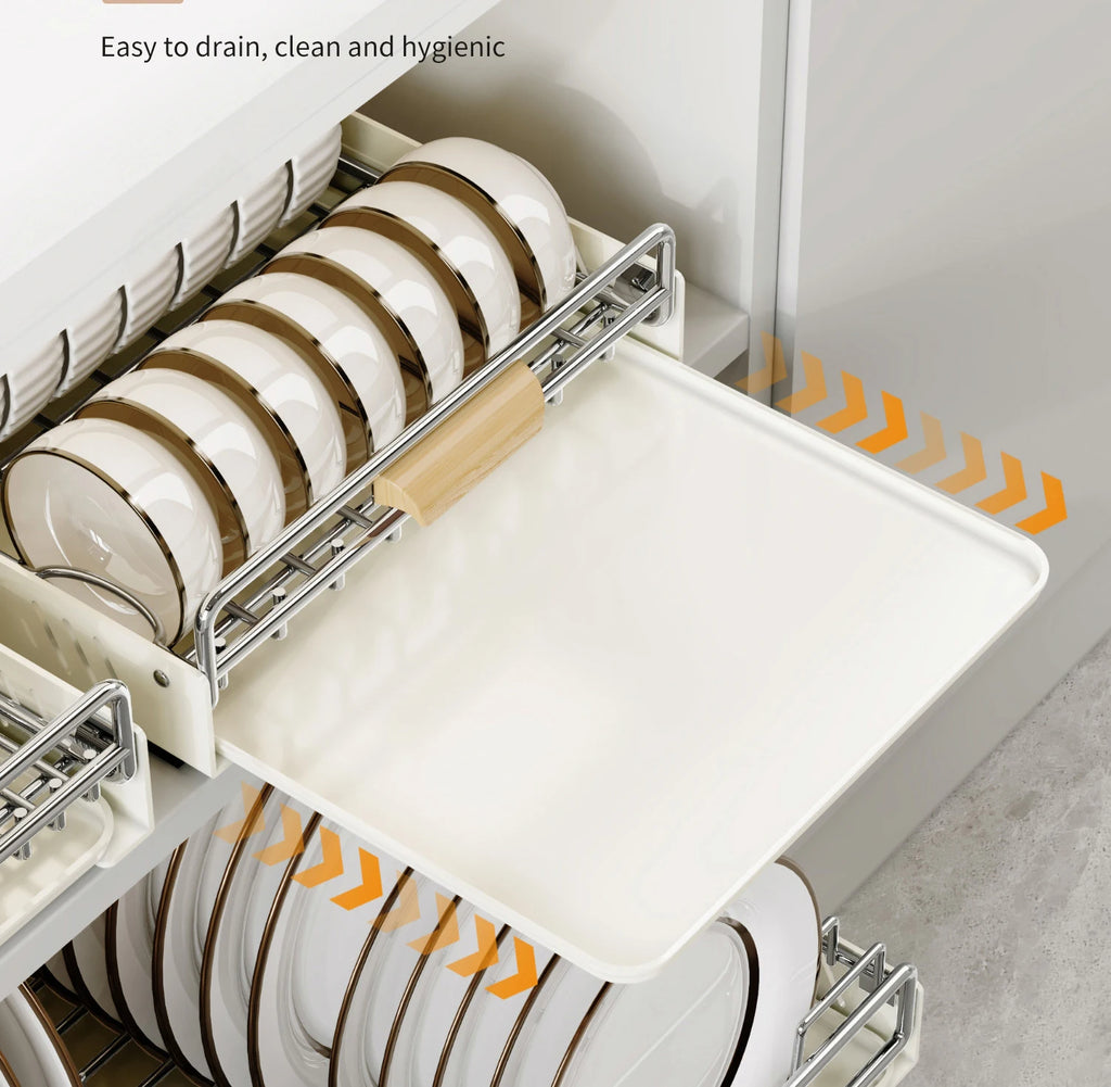 Drawer Wooden Handle Kitchen Dish Storage Rack Divider Dish Pullout Slider Punch-free Drawer Organiser Spice Racks Drainer Shelf