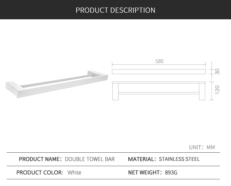 White Bathroom Accessories Towel Rack Shelf Toilet Brush Roll Paper Holder Toothbrush Holder Soap Dish Coat Holder Bath Hardware