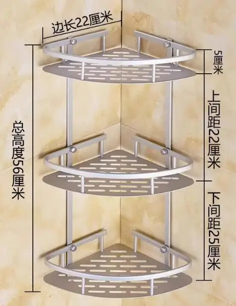 Bathroom Punch Free  Aluminum Triangular Rack Storage Organizer Corner Shelf For Shampoo Soap Cosmetic Basket Holder