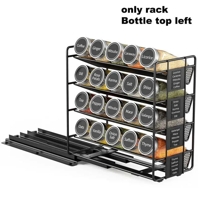 Slide Spice Rack Organizer 2/4-Tier Pull Out Seasoning Rack Kitchen Dining Room Metal Spice Drawer Box Spice Shelf Storage Rack