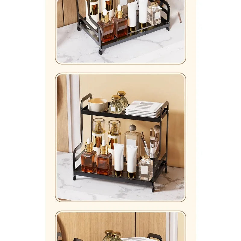 2 Tier Under Sink Organizer Sliding Cabinet Basket Organizer Storage Rack with Hooks Hanging Cup Bathroom Kitchen Organizer New