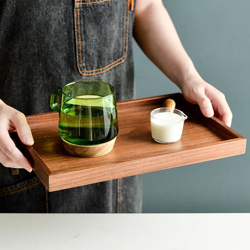 Walnut Wooden Serving Tray Tea Cup Saucer Trays Fruit Plate Storage Pallet Plate Decoration Japanese Food Rectangular Plate