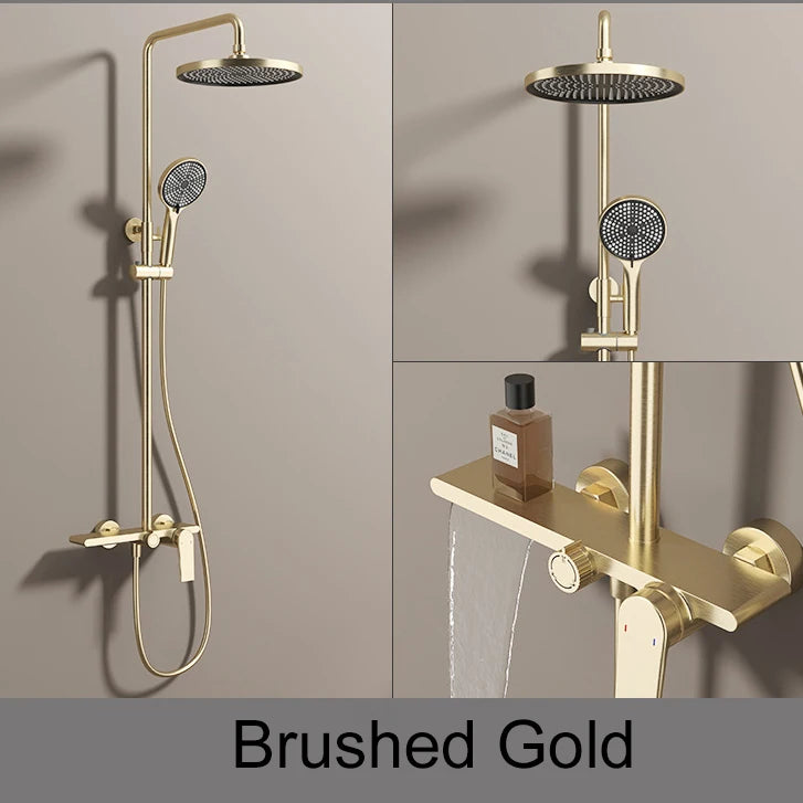 Bathroom Shower System Set Brushed Gold Hot Cold Bathroom Faucet Accessories Rain Shower Head Hot Cold Bathroom Shower Set