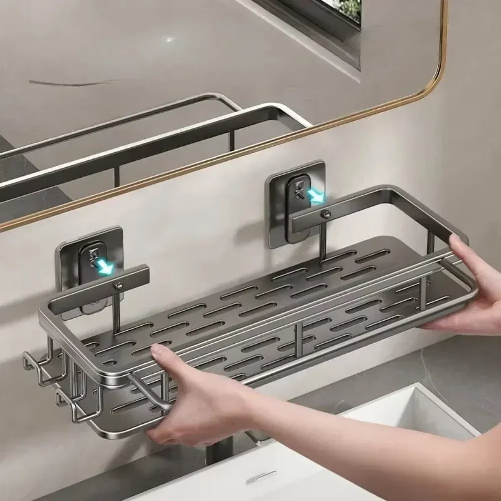 Bathroom Shelf No Drill Wall Mounted Shampoo Bottle Shower Corner Rack Toilet Storage Rack Aluminum Bathroom Kitchen Accessories