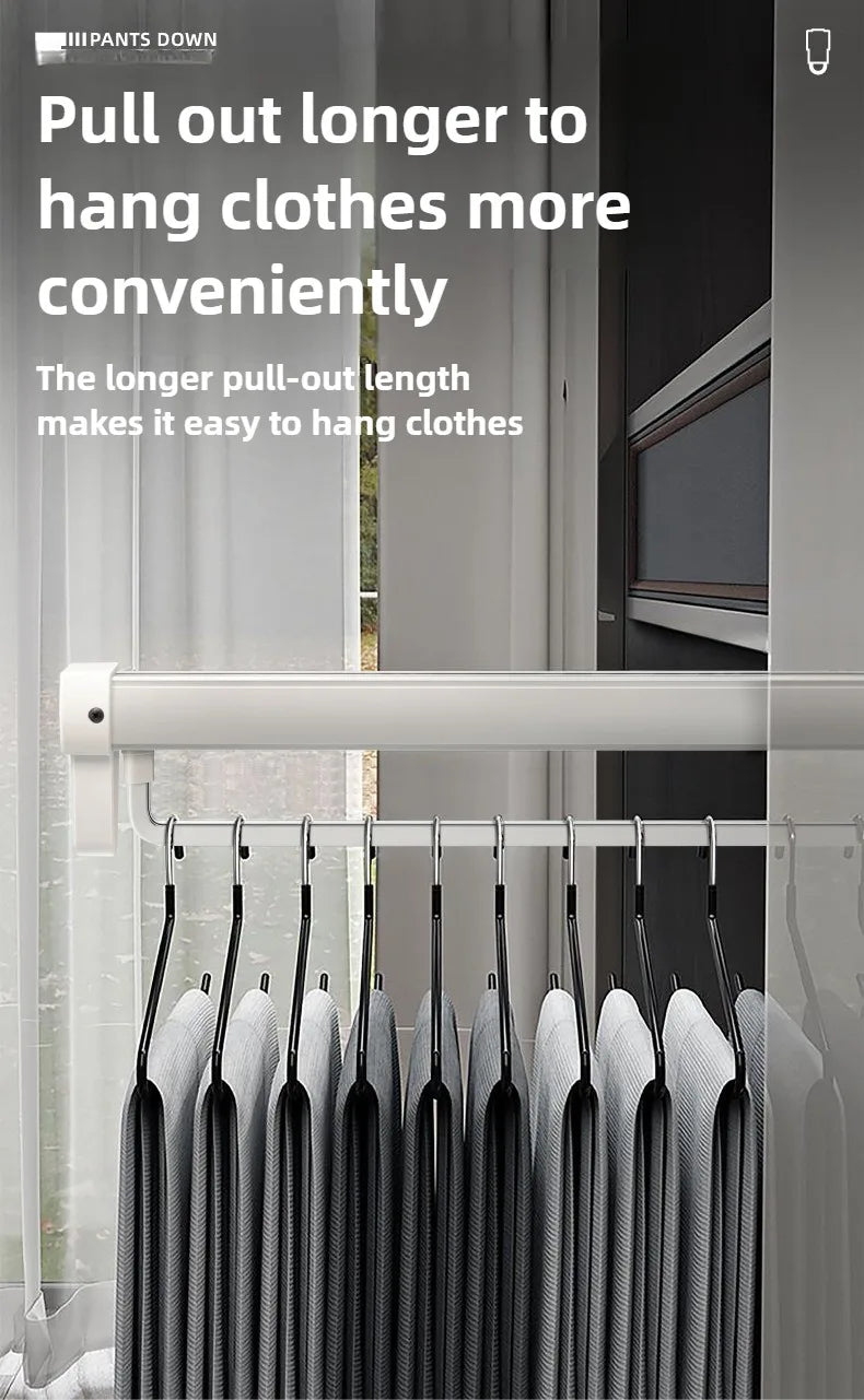 Closet shallow closet Slide rail retractable hangers Cabinet hanging rod vertical pull-out top mounted trouser rack free of hole