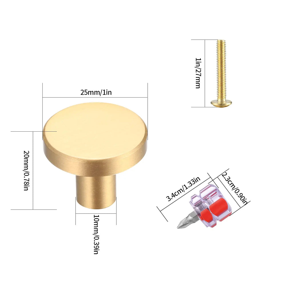 Round Cabinet Knobs, Gold Brass Drawer Knobs, Door Kitchen  Stainless Steel Single Hole Handle with Screws