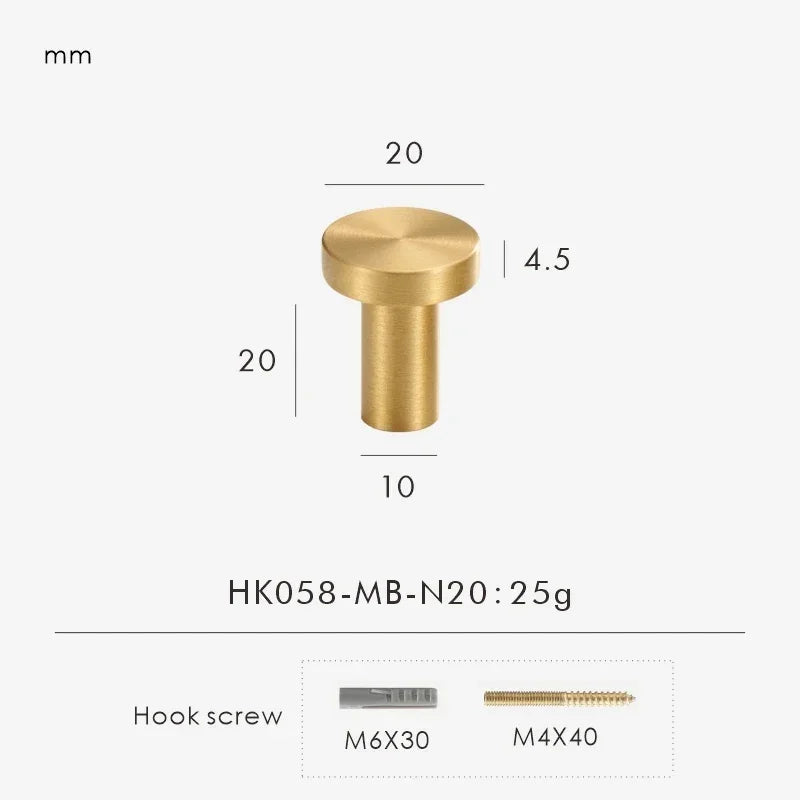 Solid Brass Circular Gold Black Antique White Cabinet Furniture Knobs Wall Bathroom Clothes Hook Handle