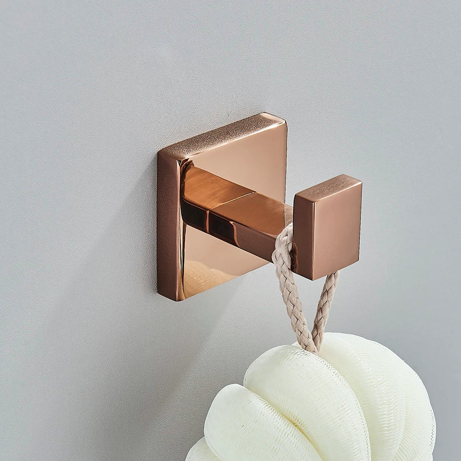 Bathroom Hardware Rose Gold Polish Shiny Bathrobe Hook Towel Rail Bar Rack Bar Shelf Tissue Paper Holder Bathroom Accessories