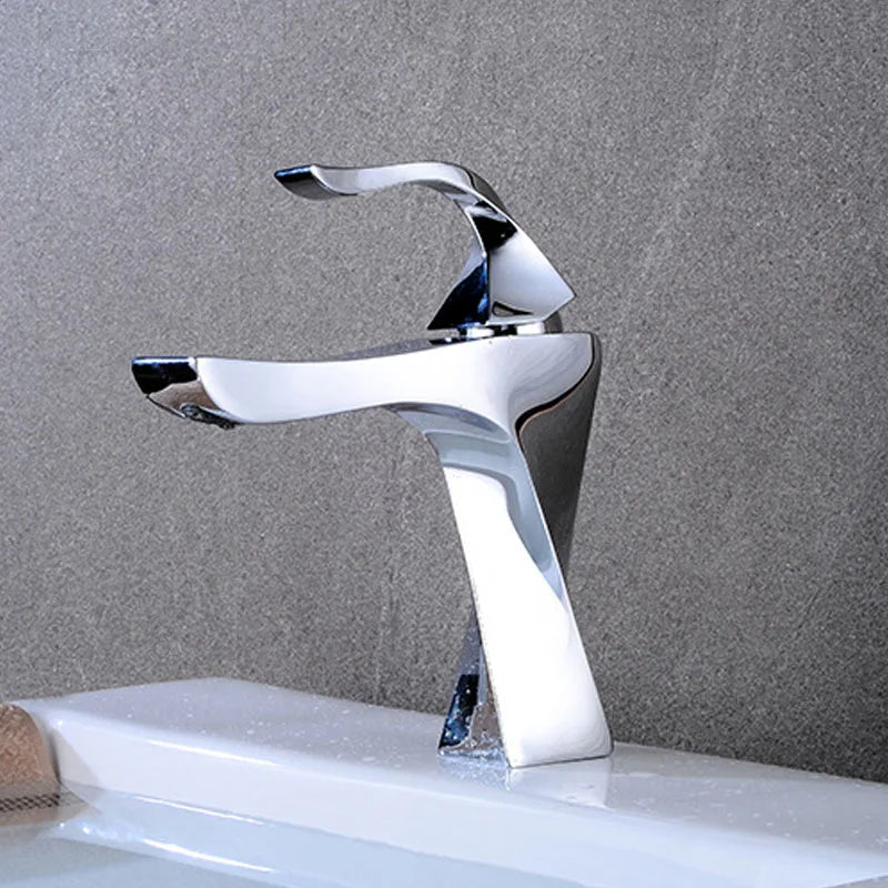 Bathroom Faucet Basin Sink Golden Chrome Tap Hot Cold Water Mixer Tap Deck Mounted Bathroom Faucets Single Lever Taps