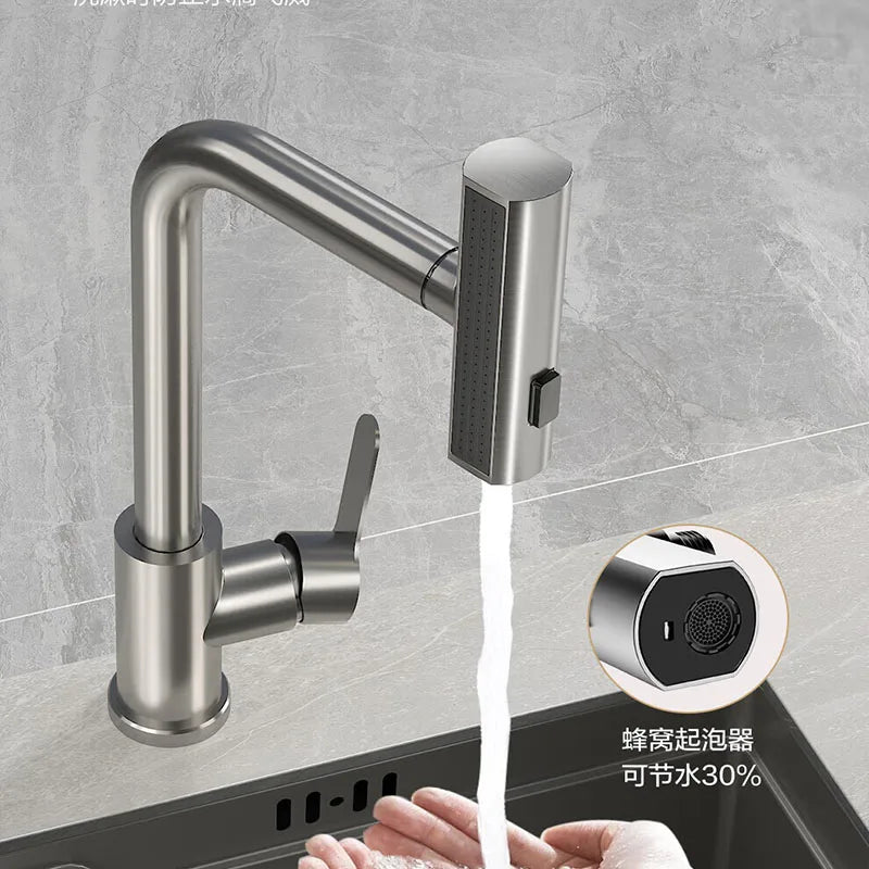 Kitchen Faucets Brass Sink Faucet Pull Out Kitchen Sink Water Tap Deck Mounted Mixer Stream Sprayer Head Hot Cold Taps