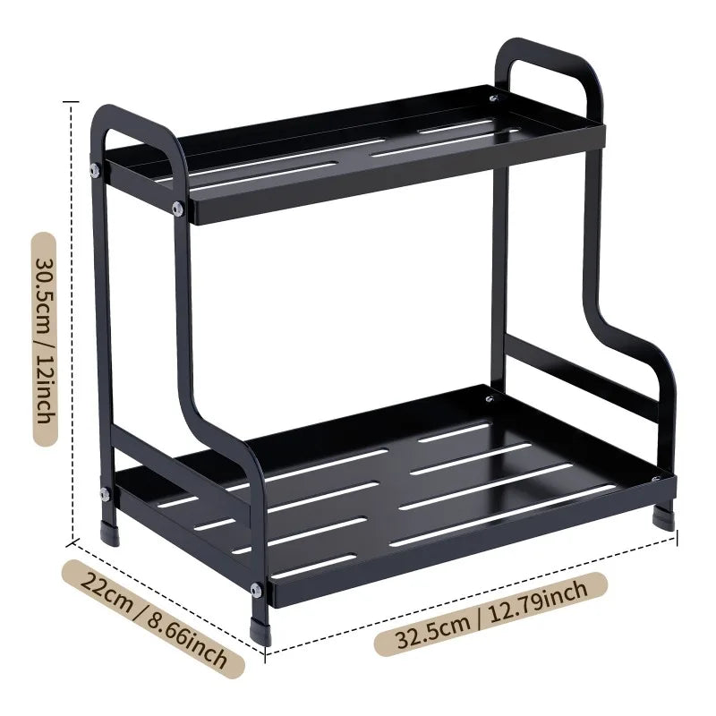 2 Tier Under Sink Organizer Sliding Cabinet Basket Organizer Storage Rack with Hooks Hanging Cup Bathroom Kitchen Organizer New