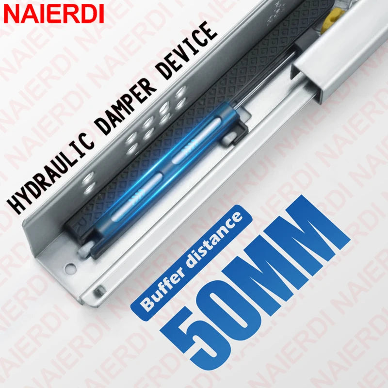 NAIERDI 1Pair 10"-20" Under Mount Hydraulic Drawer Slides Rails Soft Close 2 Section Damper Buffer Hidden Tracks Drawer Rails