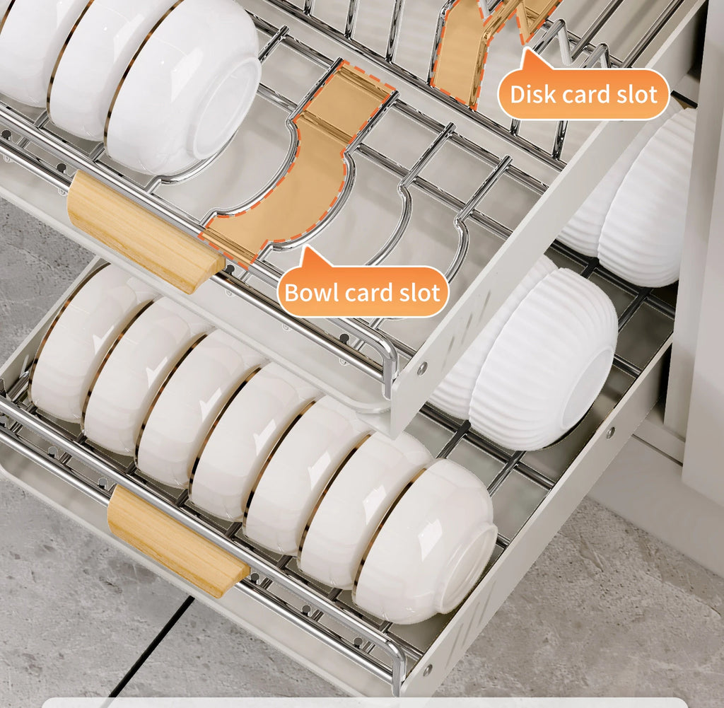 Drawer Wooden Handle Kitchen Dish Storage Rack Divider Dish Pullout Slider Punch-free Drawer Organiser Spice Racks Drainer Shelf