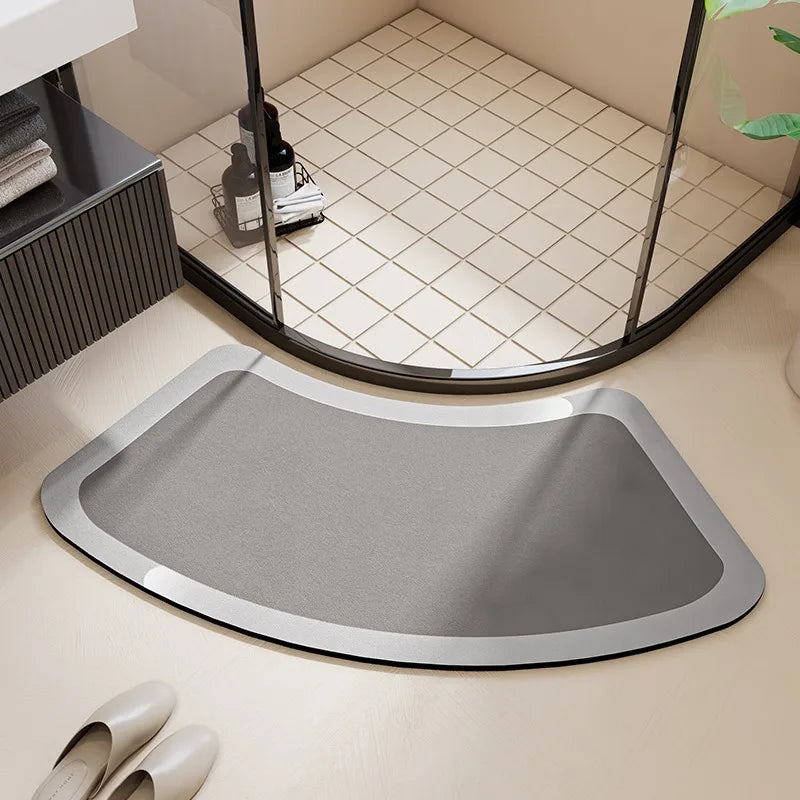 Bathroom Floor Mat Water-absorbing Non-slip Wash-free Carpet Curved Minimalist Beige Bathroom Rug Door Home Decoration Foot Mat