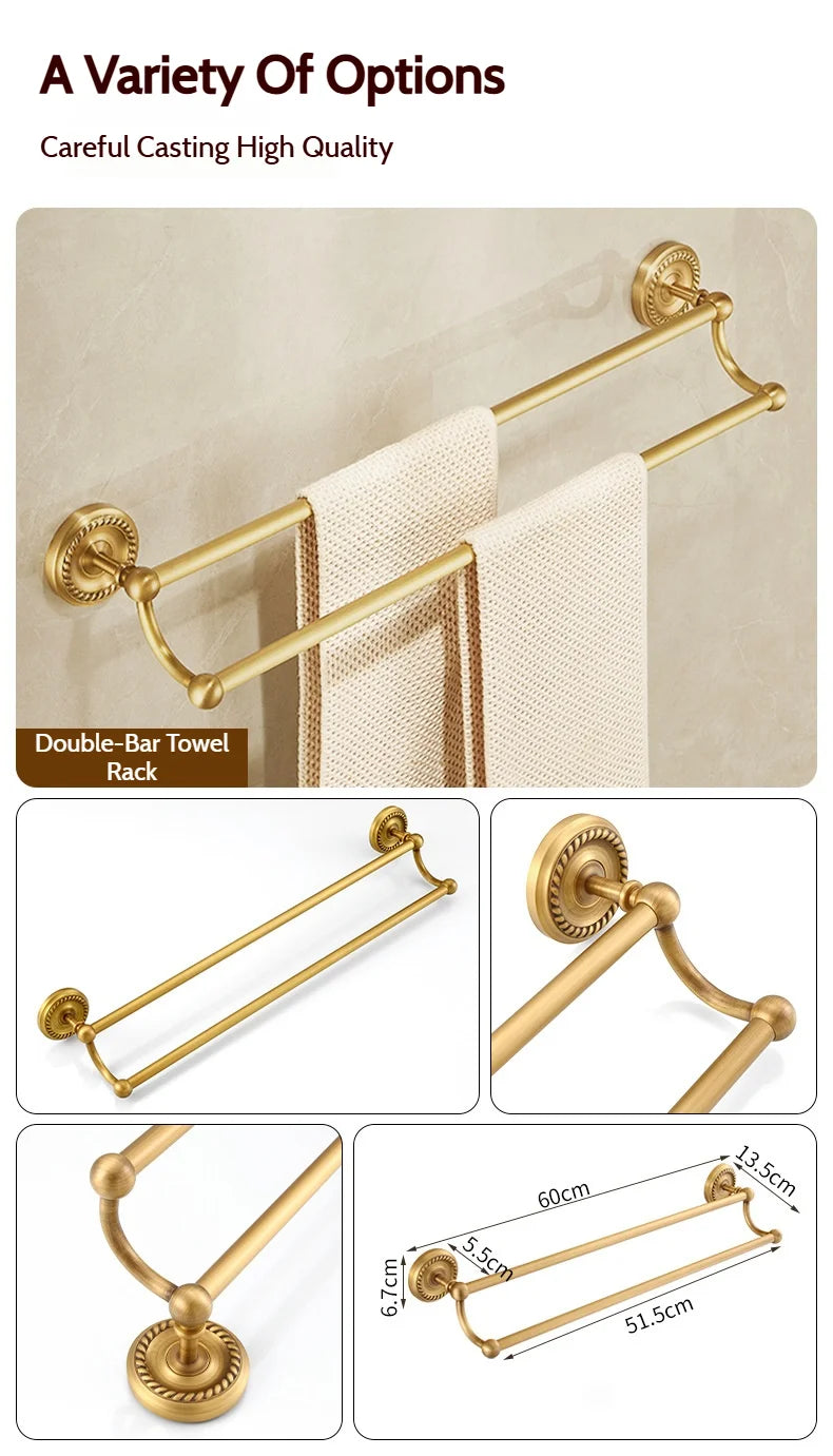 Antique Brushed Brass Bathroom Accessories Sets Towel Shelf Toilet Paper Holder Soap Holder Towel Rack Bathroom Hardware Sets
