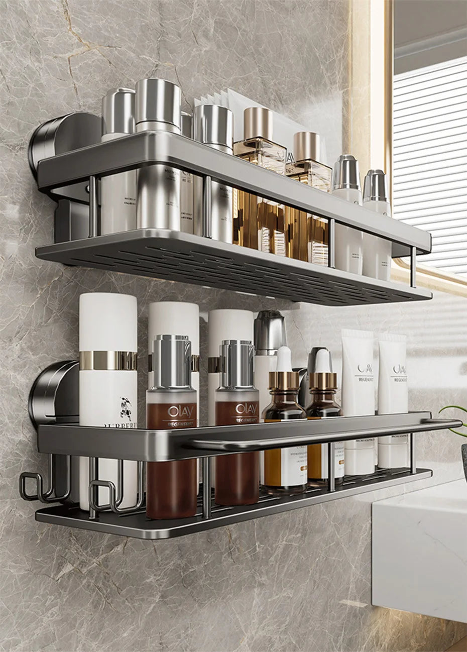 Bathroom Suction Cup Storage Rack Without Drilling Kitchen Toilet Shower Room Shampoo Holder Wall Mount Organizer Bathroom Shelf