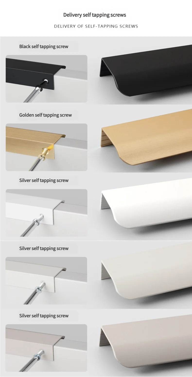 Hidden Minimalist Cabinet Handles for Kitchen Wardrobe | No Drilling Black Edge Pulls | Custom Length 80mm-1200mm Modern Design