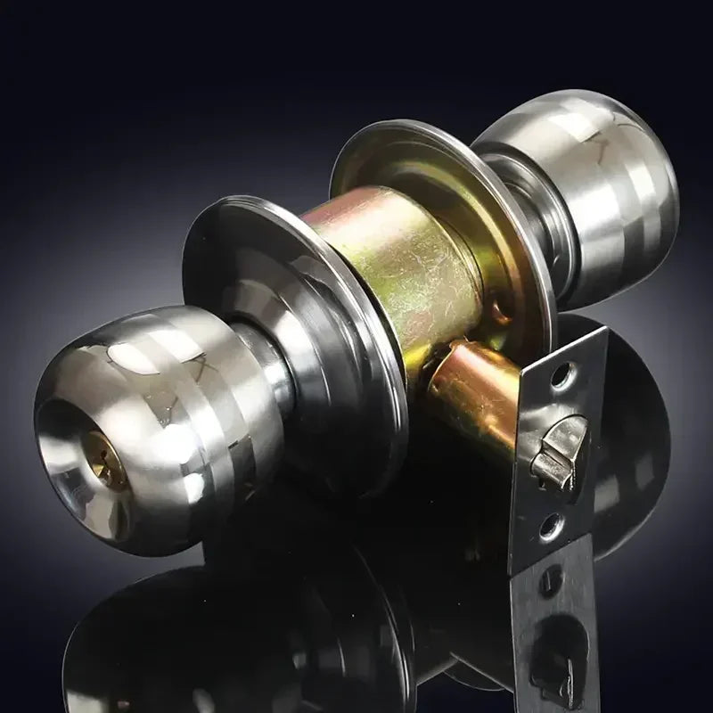Home  Armored Door Handle With Lock For Room Accessories Stainless Steel Knobs Safety Round Entrance Bedrooms Doorknob Articles