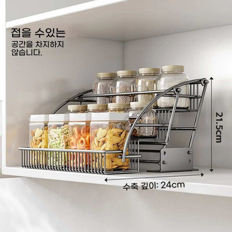 Pull-Down Cabinet Organizer Kitchen Vertical Lift  Multi-layer Spice Rack No-Drill Space Saving Heavy Duty Metal Rack holder New
