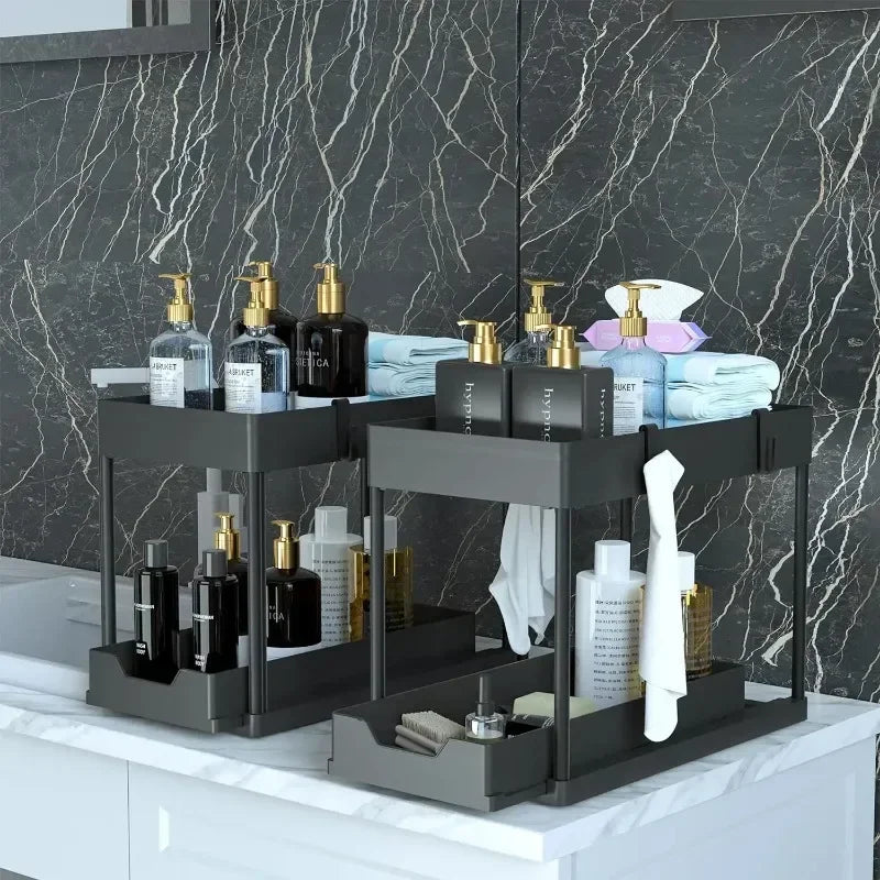 Kitchen Storage Under Sink Organizer 2 Layer Pull Out Multifunctional Drawer Shelf Organizer Bathroom Desktop Cabinet Rack