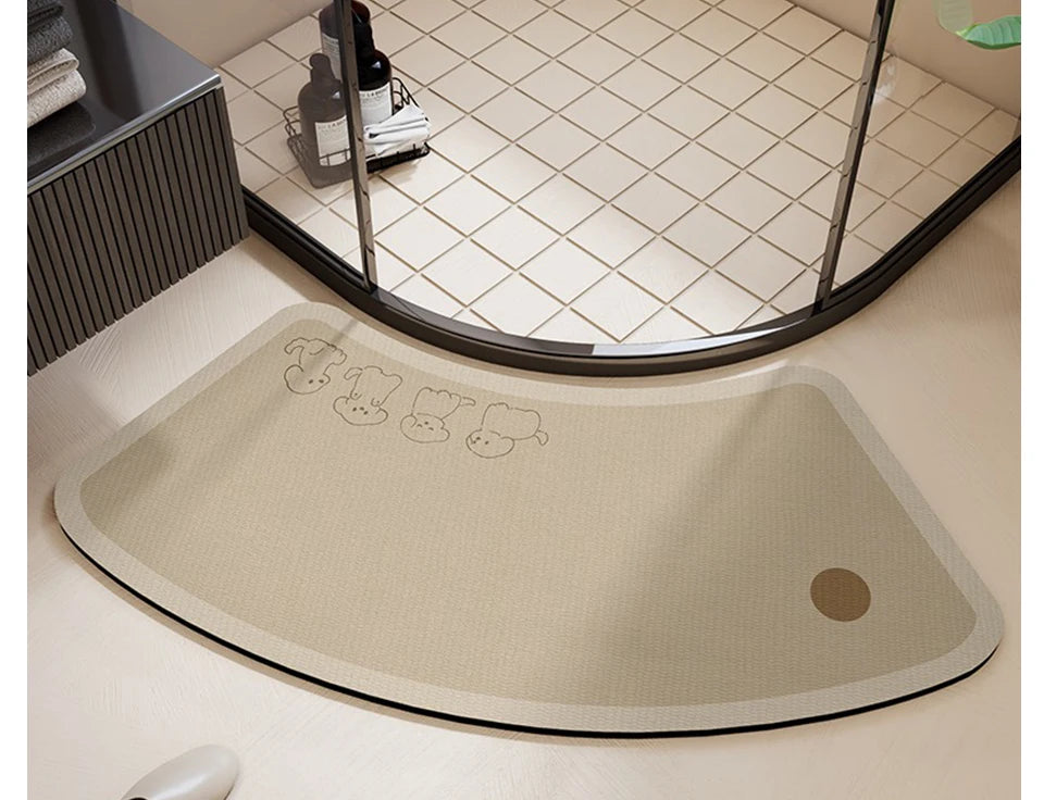 Bathroom Floor Mat Water-absorbing Non-slip Wash-free Carpet Curved Minimalist Beige Bathroom Rug Door Home Decoration Foot Mat