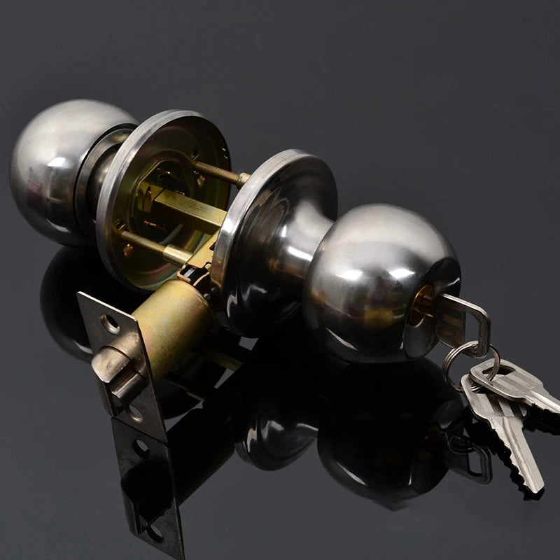 1 Piece Aluminum Alloy Globular Door Knobs Rotation Lock Knobset Handle Metal Door Knob With Key For Bedrooms Living Rooms