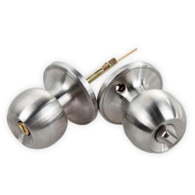 Door Set Knob Handle Lock With Key Privacy Passage Round Sliver Bathroom Shower Entrance Stainless Steel Useful