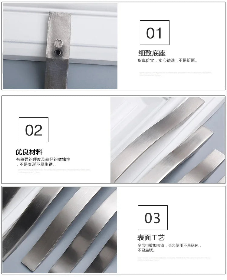 Modern Wardrobe Door Handles Aluminium Alloy Brushed Silver Kitchen Drawer Cabinet Furniture Hardware Home Improvement