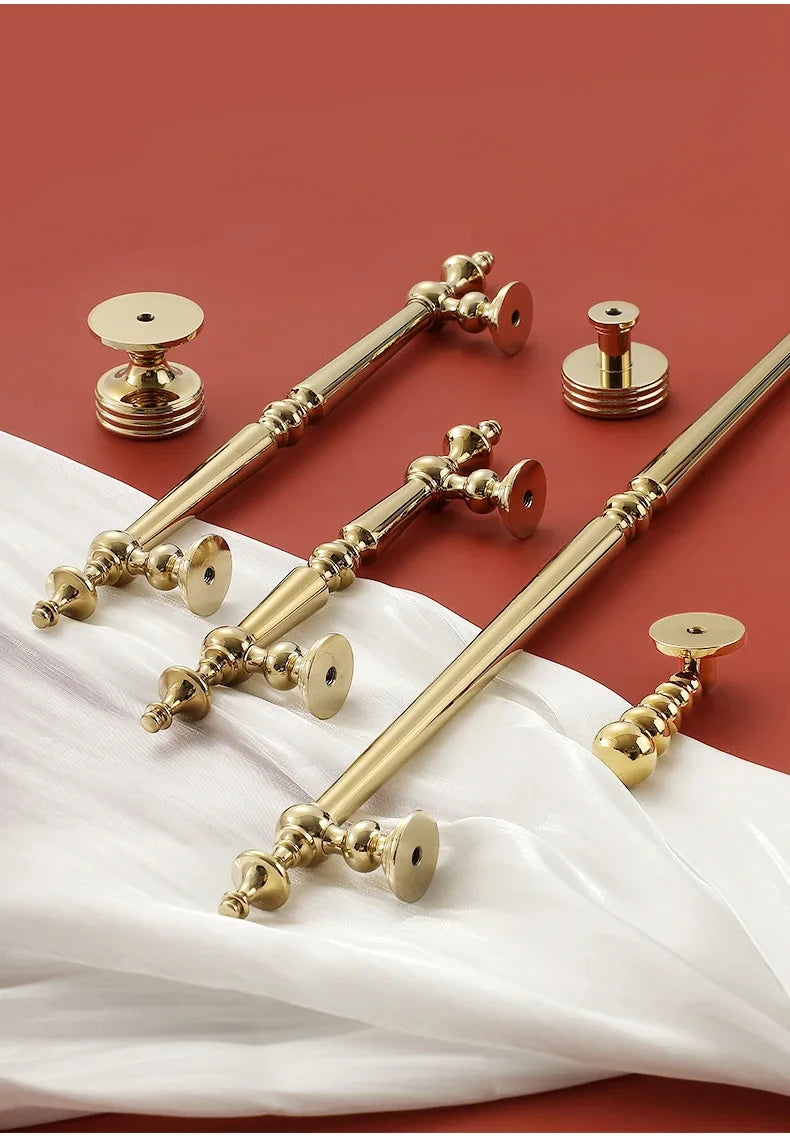 High-end Antique Bronze Door Handles and Knobs Solid Brass Antique Drawer Pulls Kitchen Cupboard Handle Gold Cabinet Handles