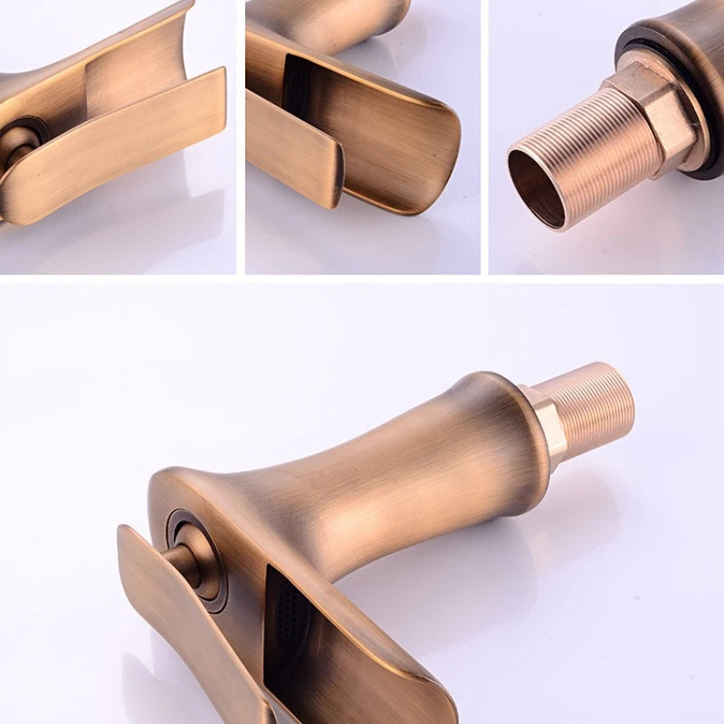 Basin Faucets Waterfall Bathroom Faucet Single handle Basin Mixer Tap Bath Antique Brass Faucet Sink Water Crane Silver Taps