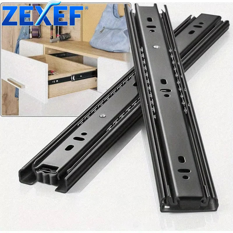 Cold Rolled Steel Hydraulic Damping Silent Three-Section Wardrobe Drawer Slides with Guide Rail Hardware