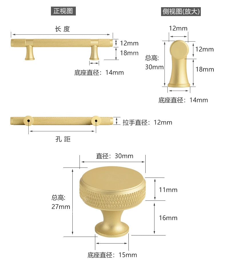 Simple Kitchen Cabinet Wardrobe Door Handles Drawer Knobs and Handles for Furniture Gold Black Knurled Nordic Style